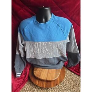 Nike Air Blue Gray Colorblock Swoosh Crewneck Pullover Sweater Size S Red Tag